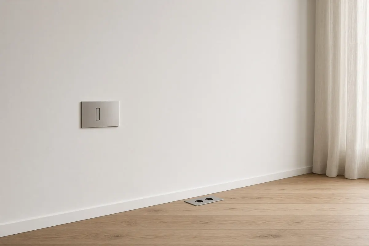 Schalter und Steckdose in einem hellen Wohnraum